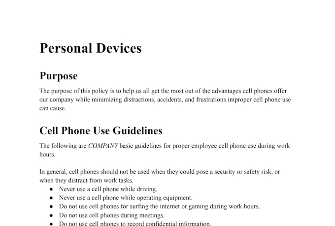 write a custom employee policy